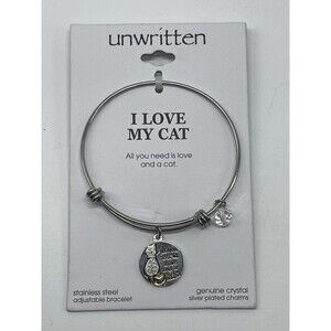 Unwritten I LOVE MY CAT Crystal Charm Bangle Bracelet New